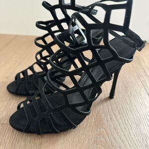 Schutz Black Strappy Cage suede Heels 38/7 us